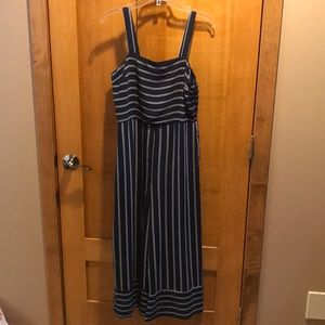 Nwt Japna large navy & white striped Capri length jumpsuit w/ 1” wide straps